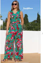 Green floral print jumpsuit