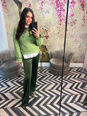 Green ruffle sleeve jumper