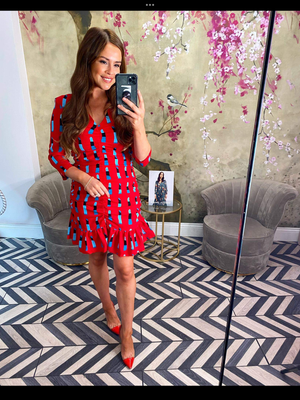 Red pattern mini dress