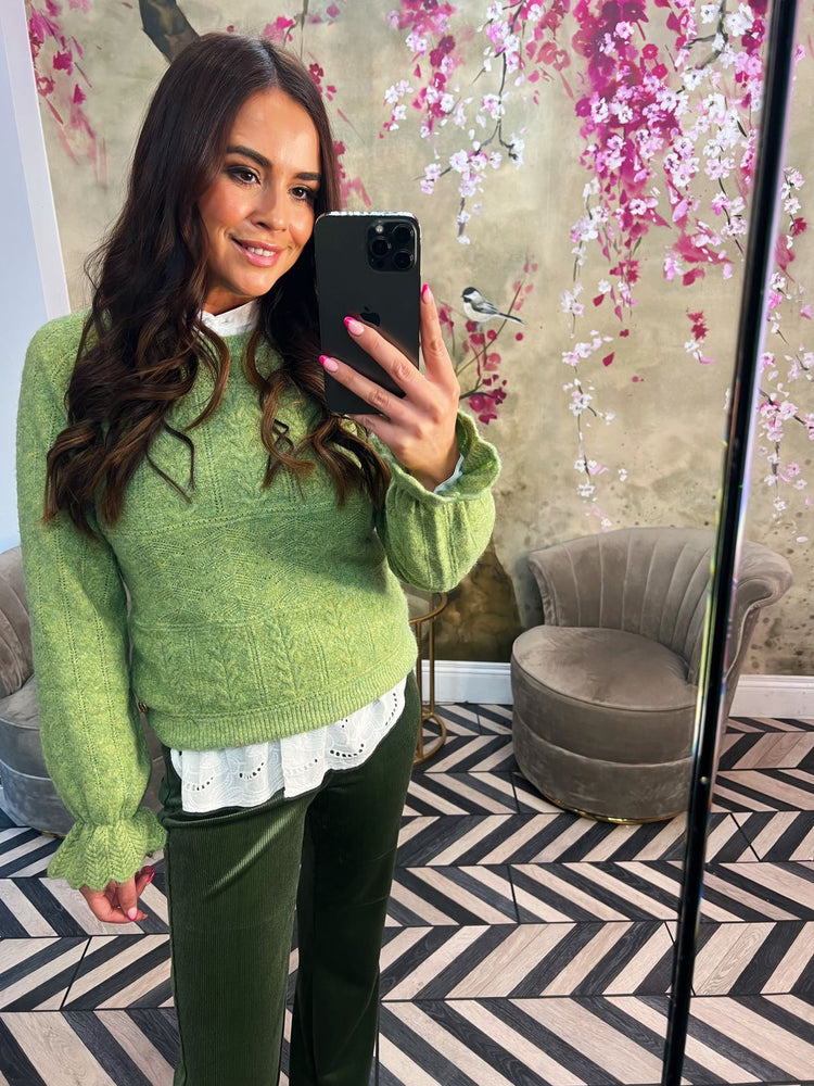 Green ruffle sleeve jumper