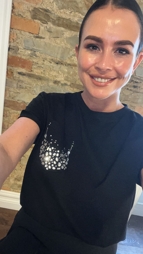 Black diamanté pocket T-shirt