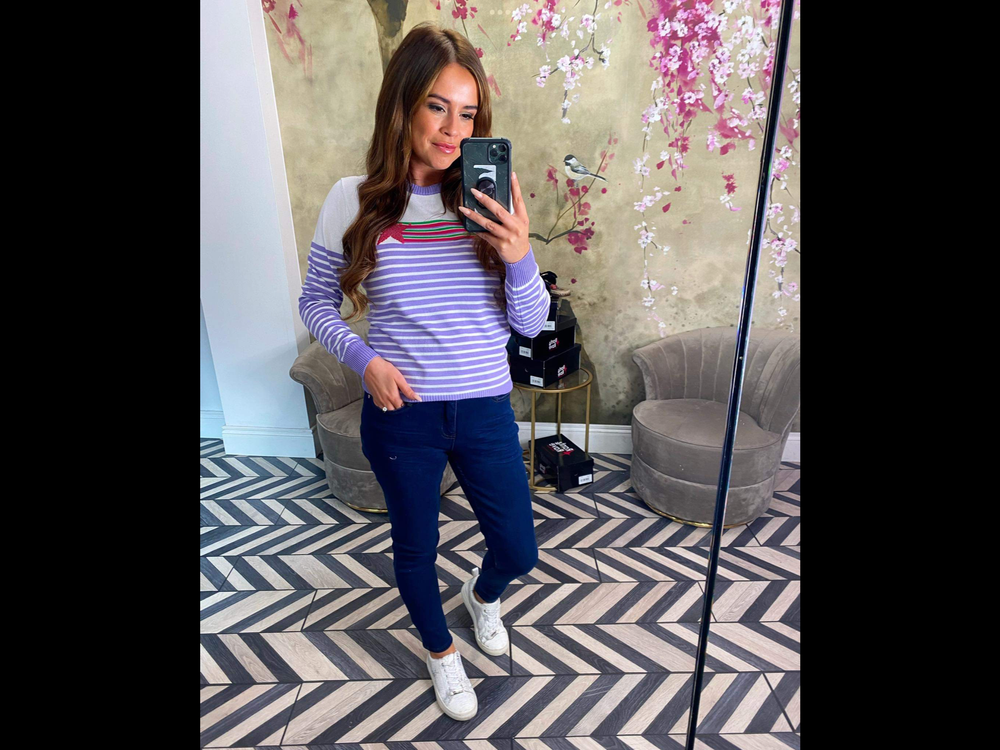 
            
                Load image into Gallery viewer, Lilac striped jumper
            
        