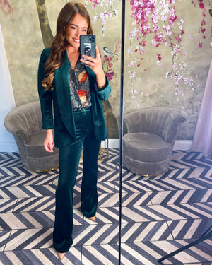 Green velvet cord jacket