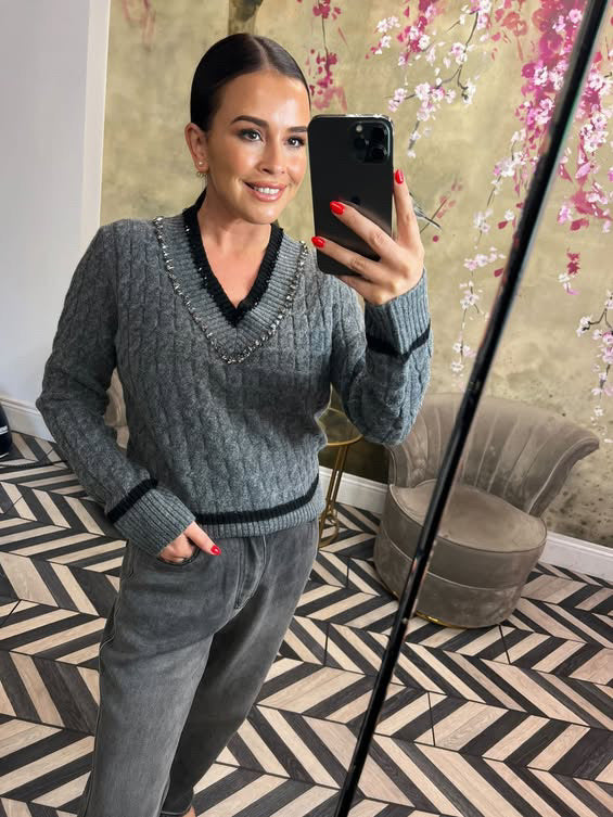 Grey cable knit jumper