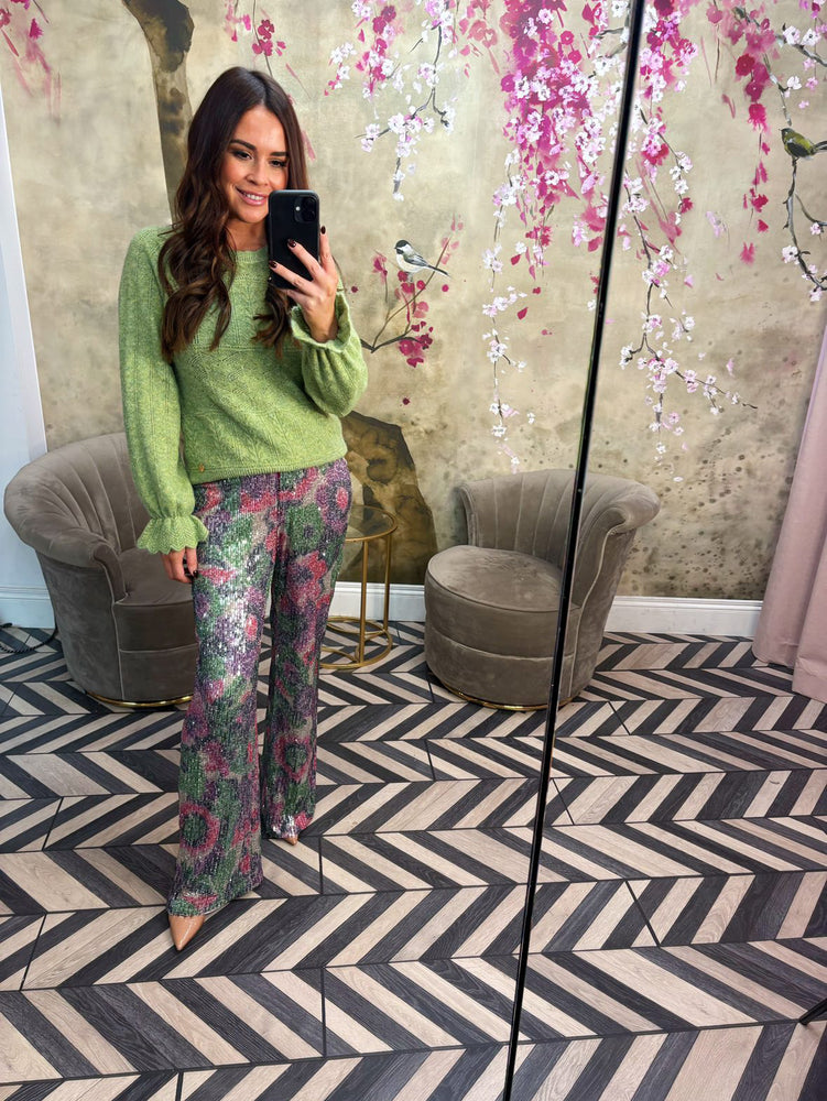 Coloured sequin trousers