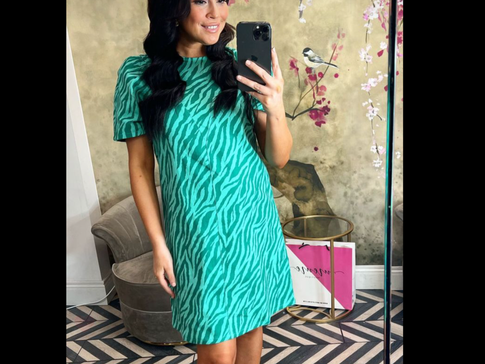 Green zebra print dress