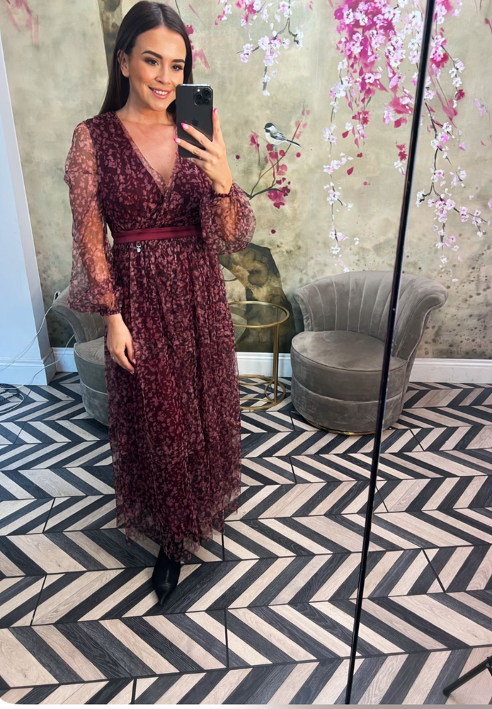 Wine long sleeve dress